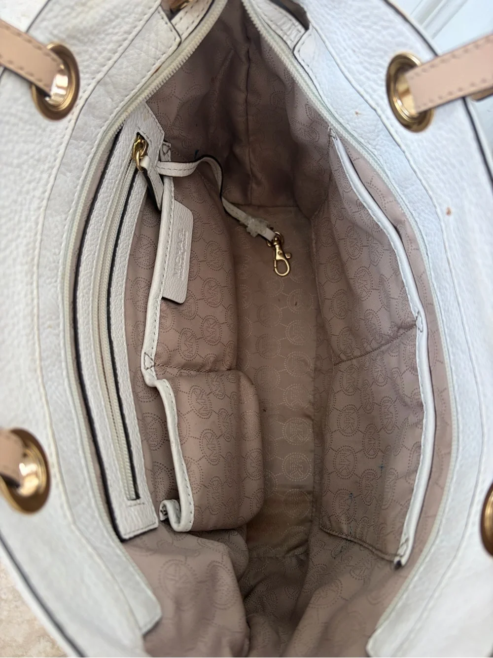 Michael Kors Cream Leather Tote with Tan Straps and Gold Hardware